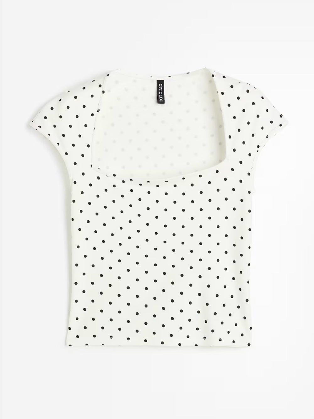 H&M White Cap Sleeve Polka Dot Square Neck Top